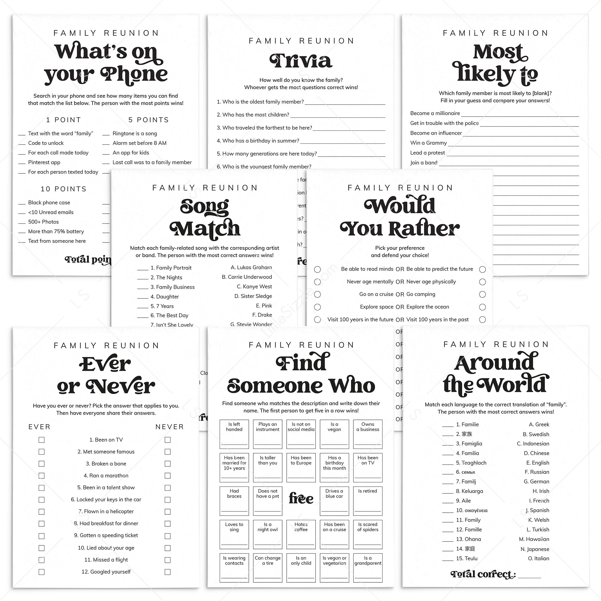 Printable Family Reunion Games & Activities for All Ages by LittleSizzle