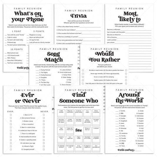 Printable Family Reunion Games & Activities for All Ages by LittleSizzle