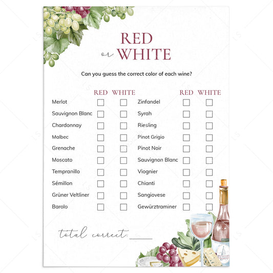 Wine Party Red or White Game Printable | How Well Do You Know Wine by LittleSizzle