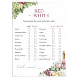 Wine Party Red or White Game Printable | How Well Do You Know Wine by LittleSizzle