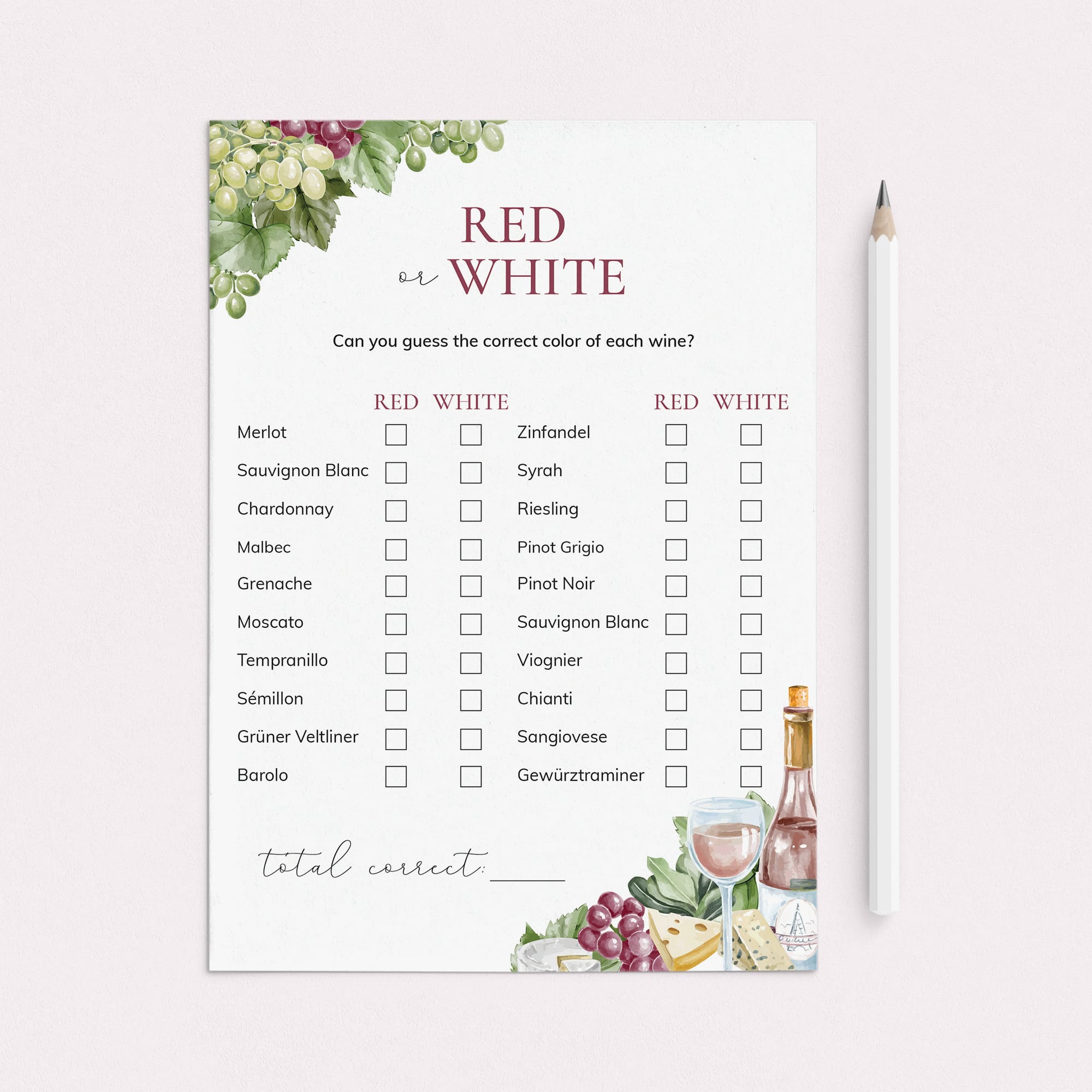 Wine Party Red or White Game Printable | How Well Do You Know Wine by LittleSizzle