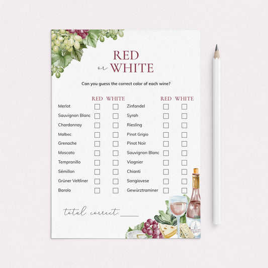 Wine Party Red or White Game Printable | How Well Do You Know Wine by LittleSizzle