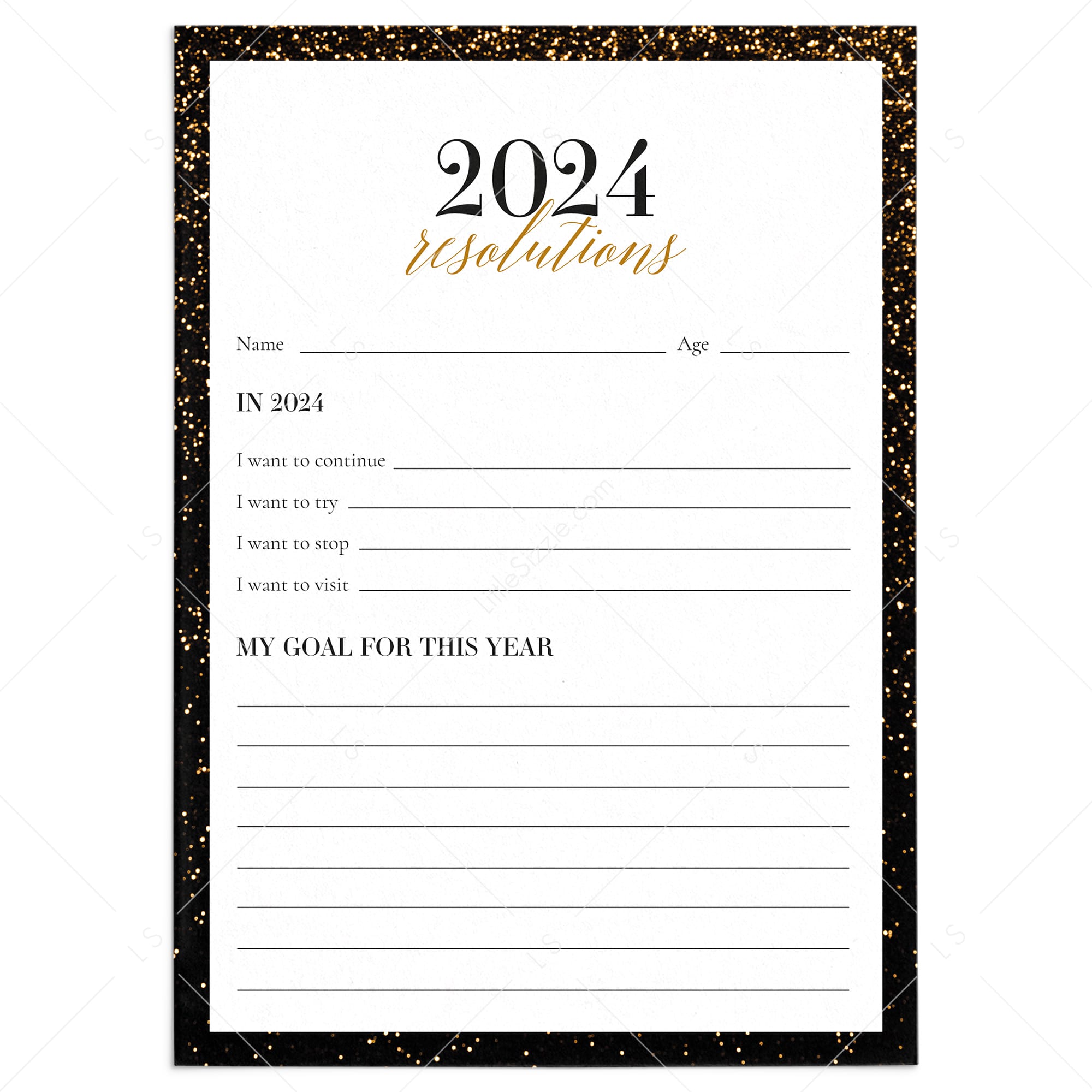 2024 Resolutions and New Year's Goals Card Printable Instant Download LittleSizzle