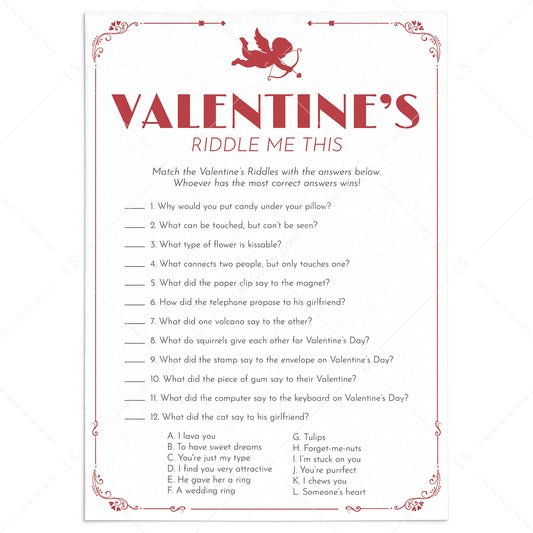 Valentine Riddles and Answers Printable by LittleSizzle