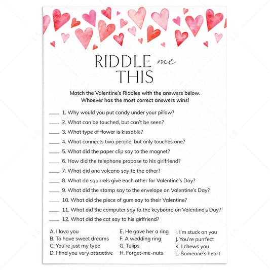 Valentine's Riddles for Kids Printable Answers Included by LittleSizzle