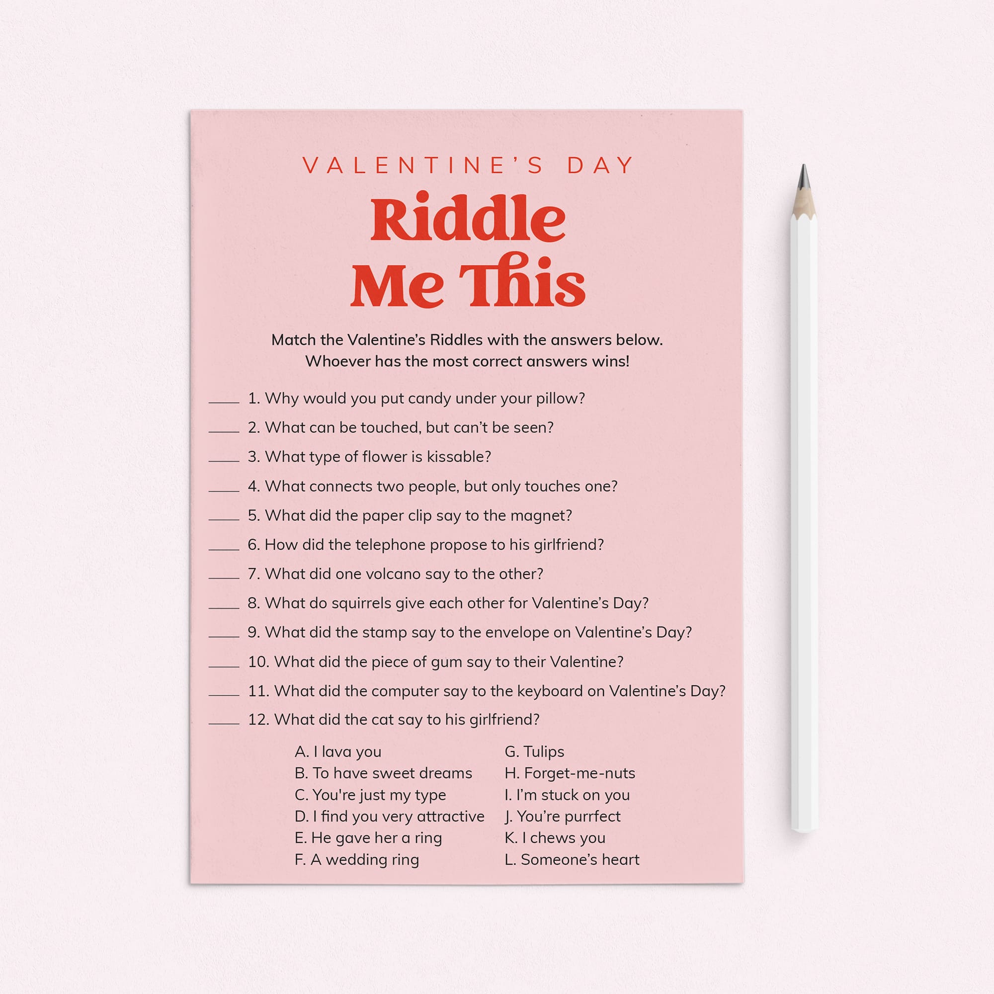 Riddle Me This Valentines Game Printable by LittleSizzle