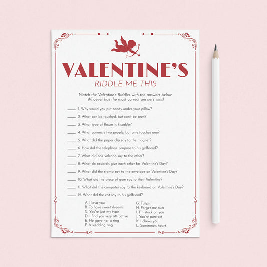 Valentine Riddles and Answers Printable by LittleSizzle