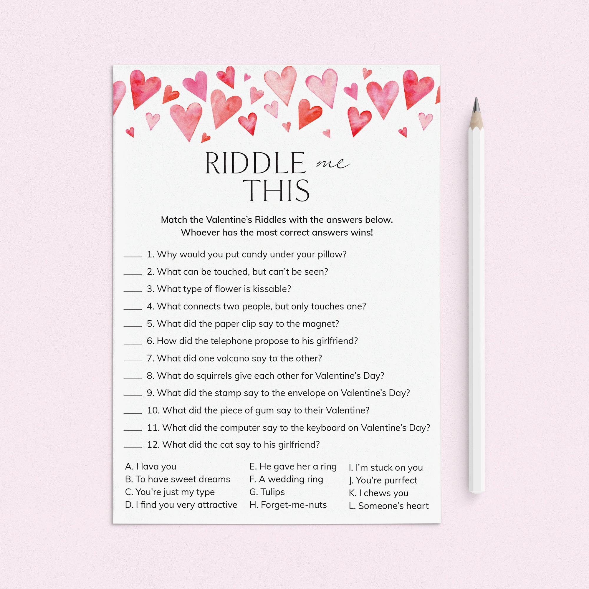 Valentine's Riddles for Kids Printable Answers Included by LittleSizzle