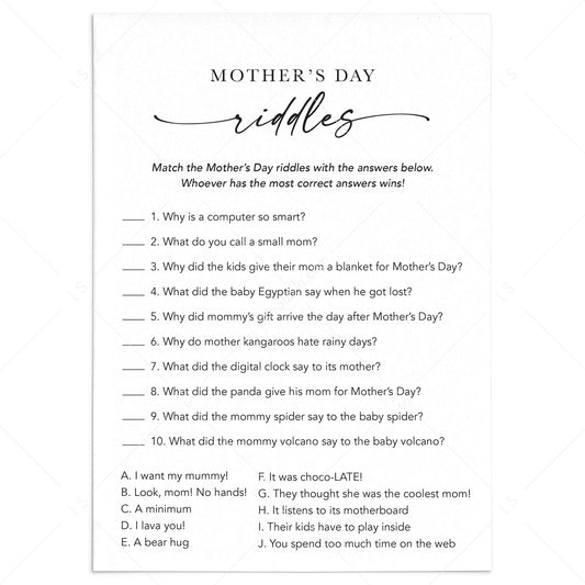 Funny Mothers Day Jokes and Riddles Printable by LittleSizzle