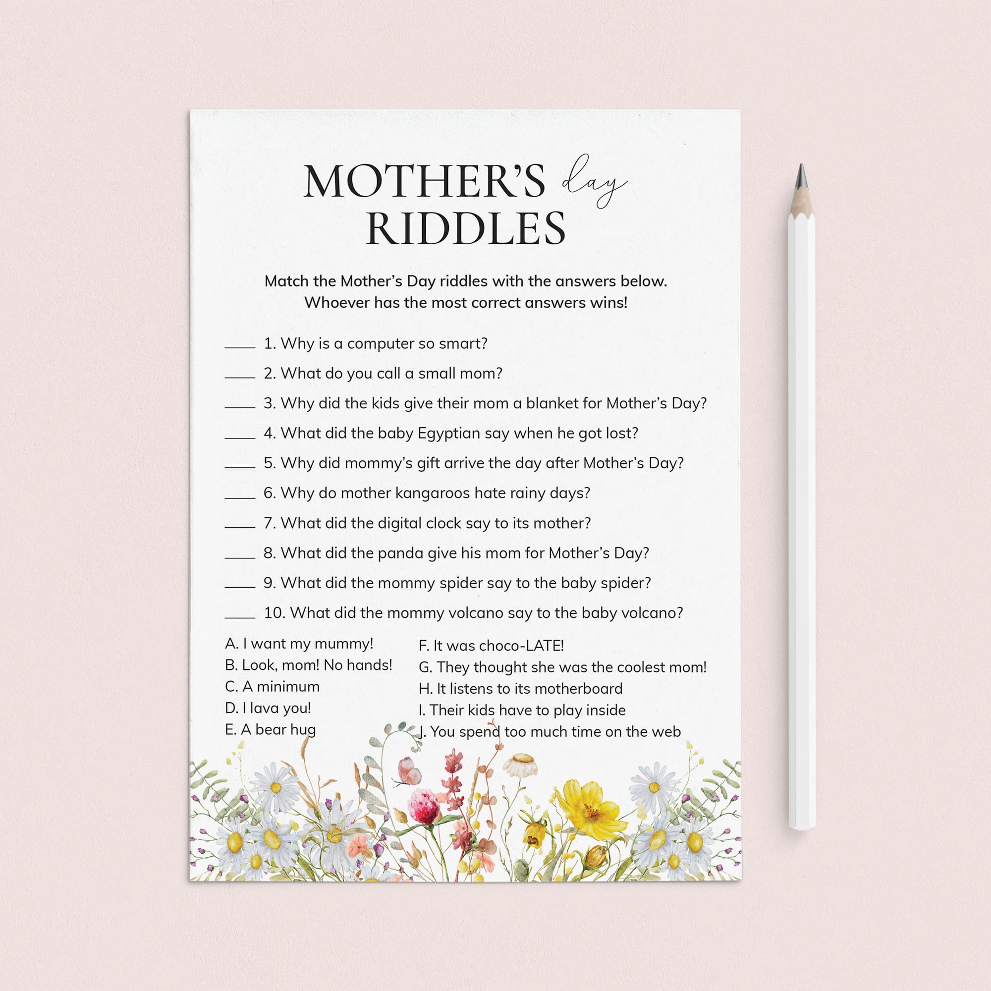 Mother's Day Riddles with Answers Printable by LittleSizzle