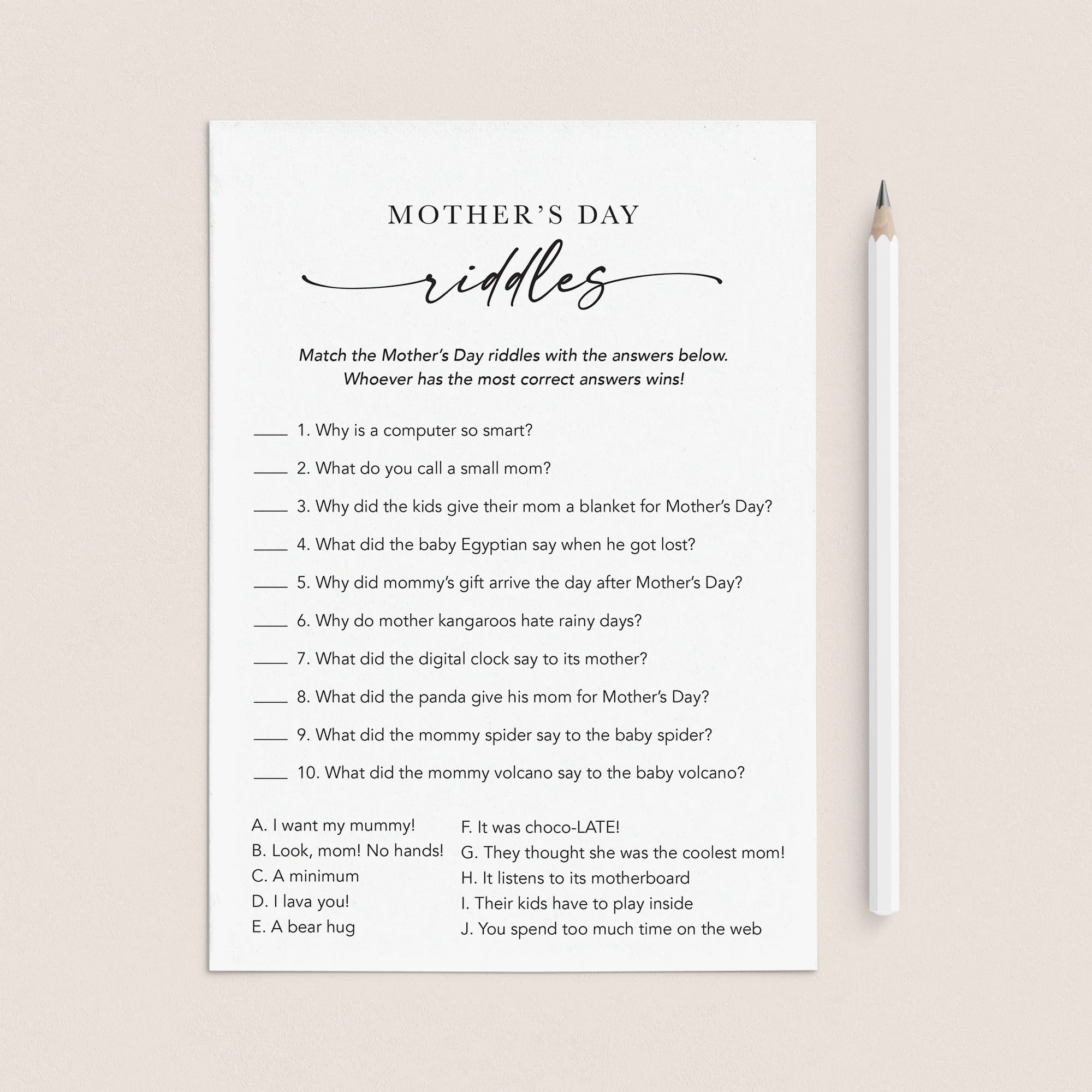 Funny Mothers Day Jokes and Riddles Printable by LittleSizzle