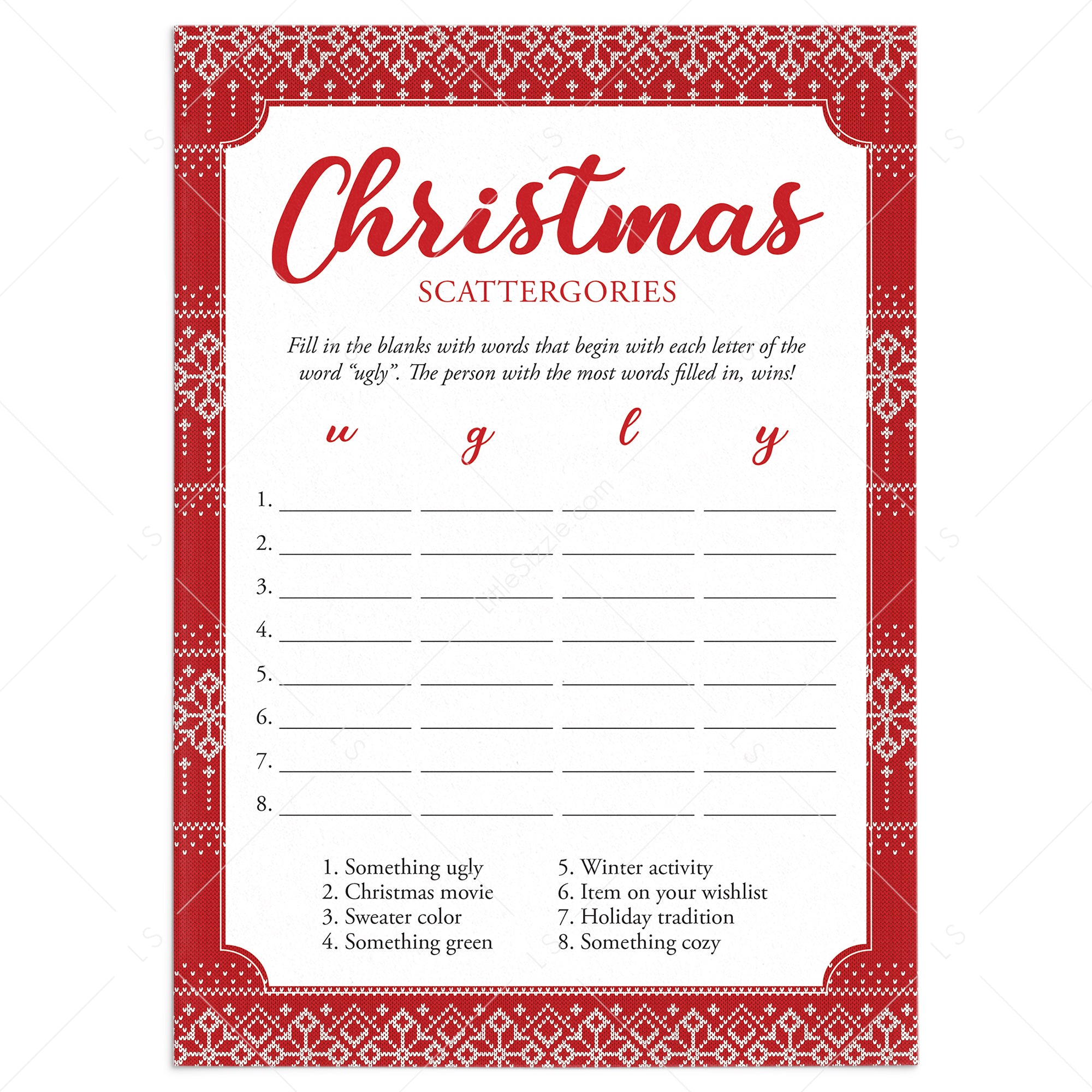 Christmas Scattergories Holiday Party Game Printable by LittleSizzle