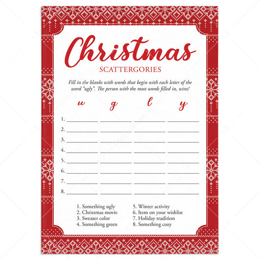 Christmas Scattergories Holiday Party Game Printable by LittleSizzle