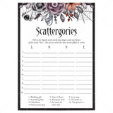 Goth Bridal Shower Game Scattergories Instant Download by LittleSizzle