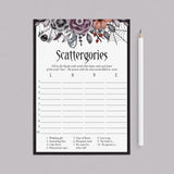 Goth Bridal Shower Game Scattergories Instant Download by LittleSizzle