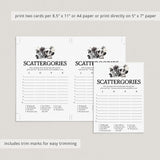 Gothic Bridal Shower Scattergories Game Printable