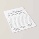 Wedding Scattergories Game Printable