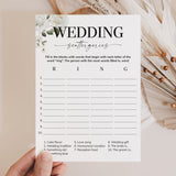 Wedding Scattergories Printable Game White Floral