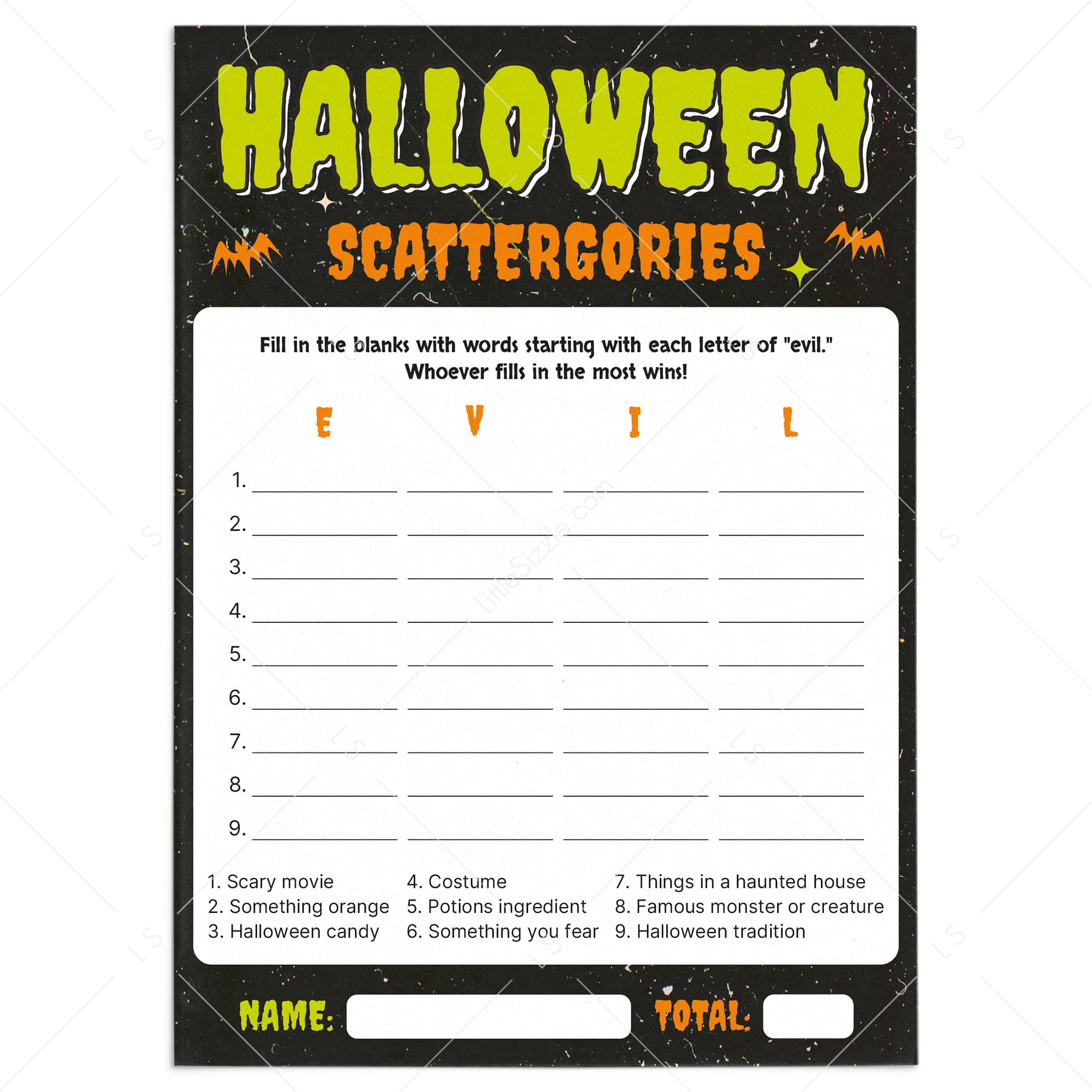 Halloween Scattergories Game Printable | Monster Theme by LittleSizzle