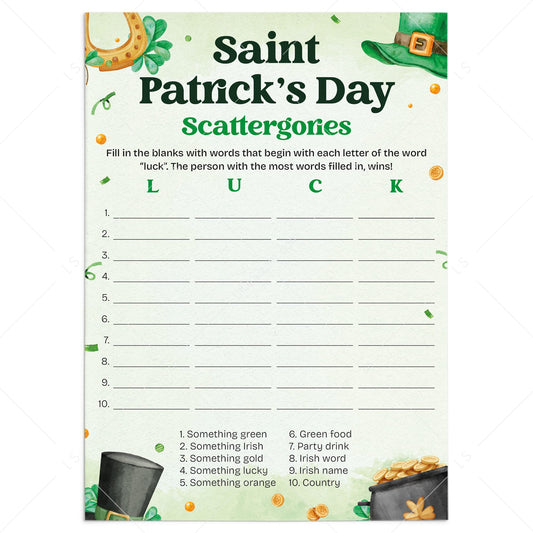 Saint Patrick's Day Game Scattergories Digital Download by LittleSizzle