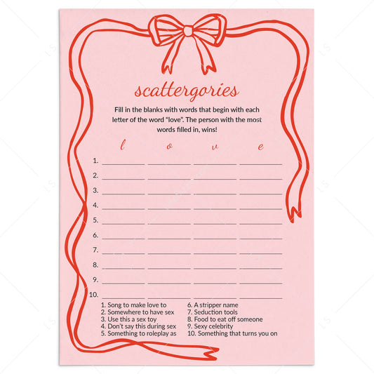 Dirty Funny Scattergories Categories Game by LittleSizzle