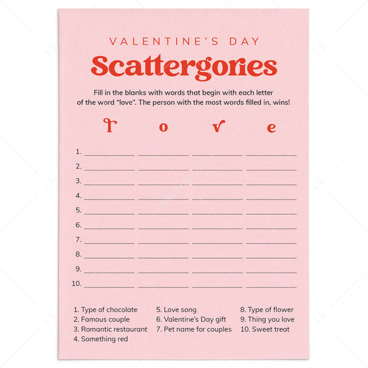 Scattergories Valentine's Day Game Printable by LittleSizzle