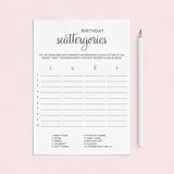 Fun Birthday Party Game for All Ages Printable Scattergories by LittleSizzle