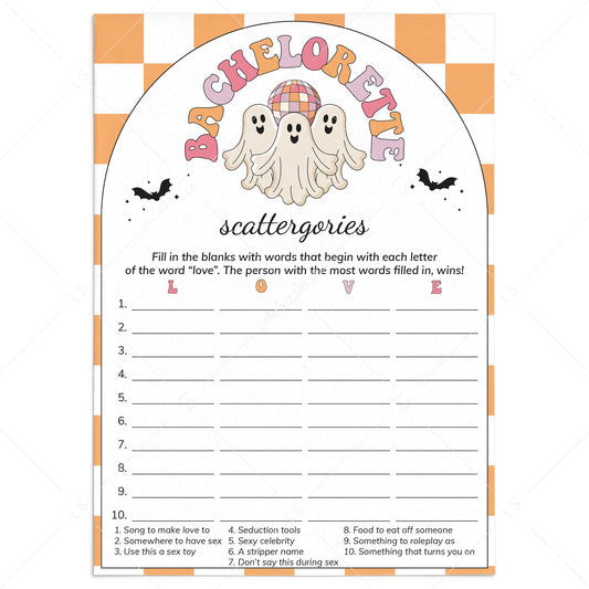 Retro Spooky Bachelorette Scattergories Game Card Printable by LittleSizzle