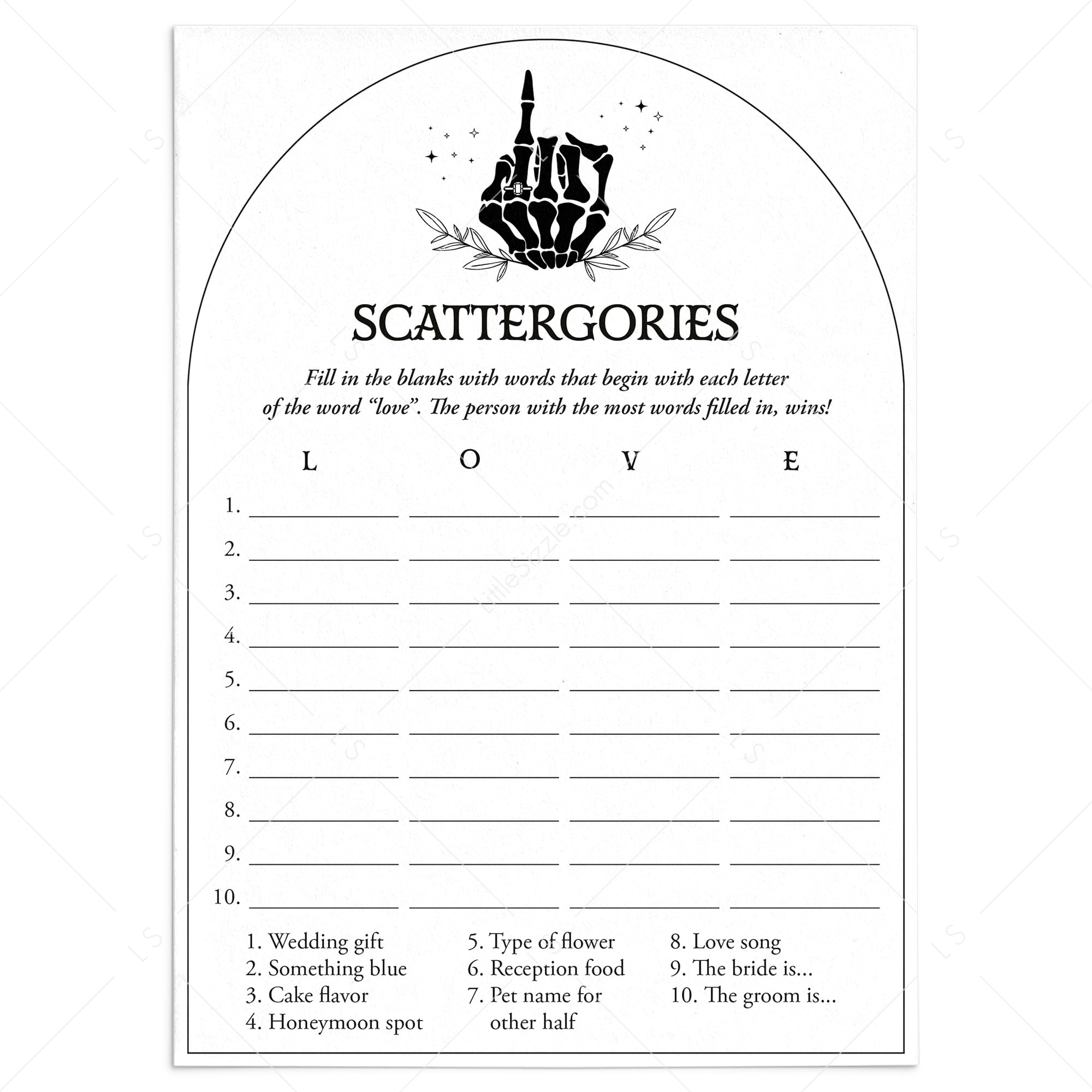 Till Death Bridal Shower Scattergories Printable by LittleSizzle