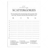 Wedding Scattergories Game Printable by LittleSizzle
