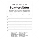 Family Reunion Scattergories Game Sheet Digital Download by LittleSizzle