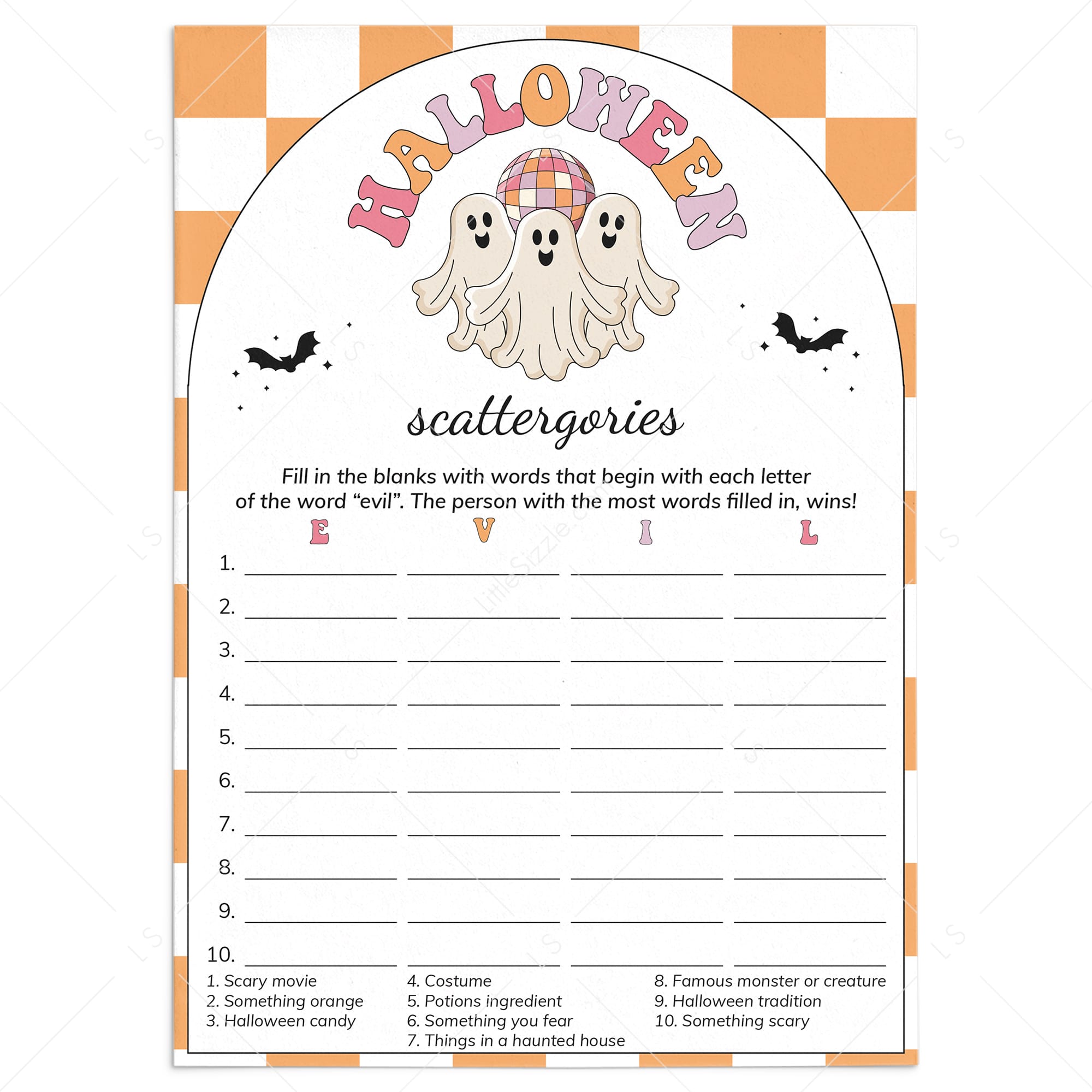 Retro Spooky Halloween Party Scattergories Game Download. by LittleSizzle