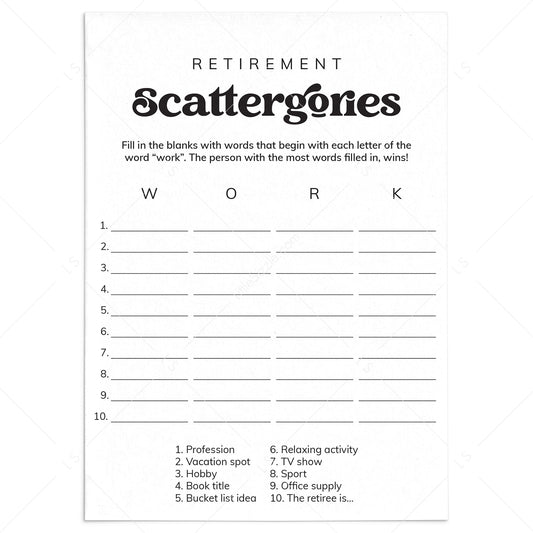 Fun Retirement Party Game Scattergories Printable | Instant Download by LittleSizzle