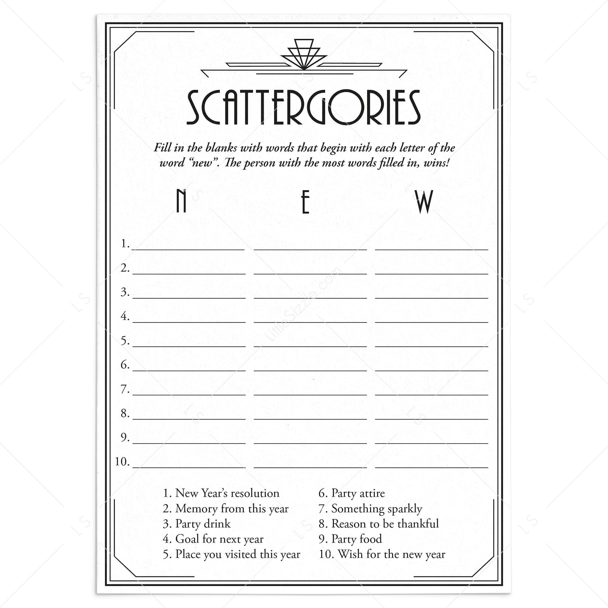 Art Deco New Year's Eve Party Game Printable by LittleSizzle