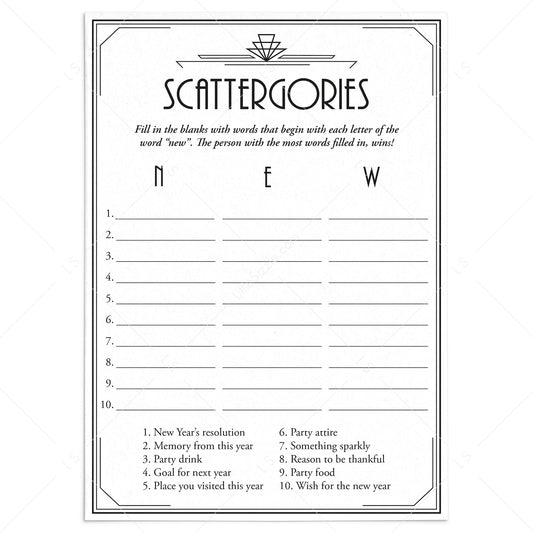 Art Deco New Year's Eve Party Game Printable by LittleSizzle