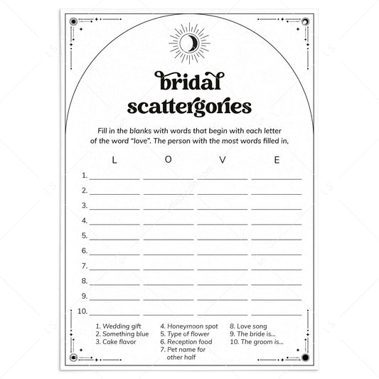 The Coven Theme Bridal Scattergories Game Download by LittleSizzle