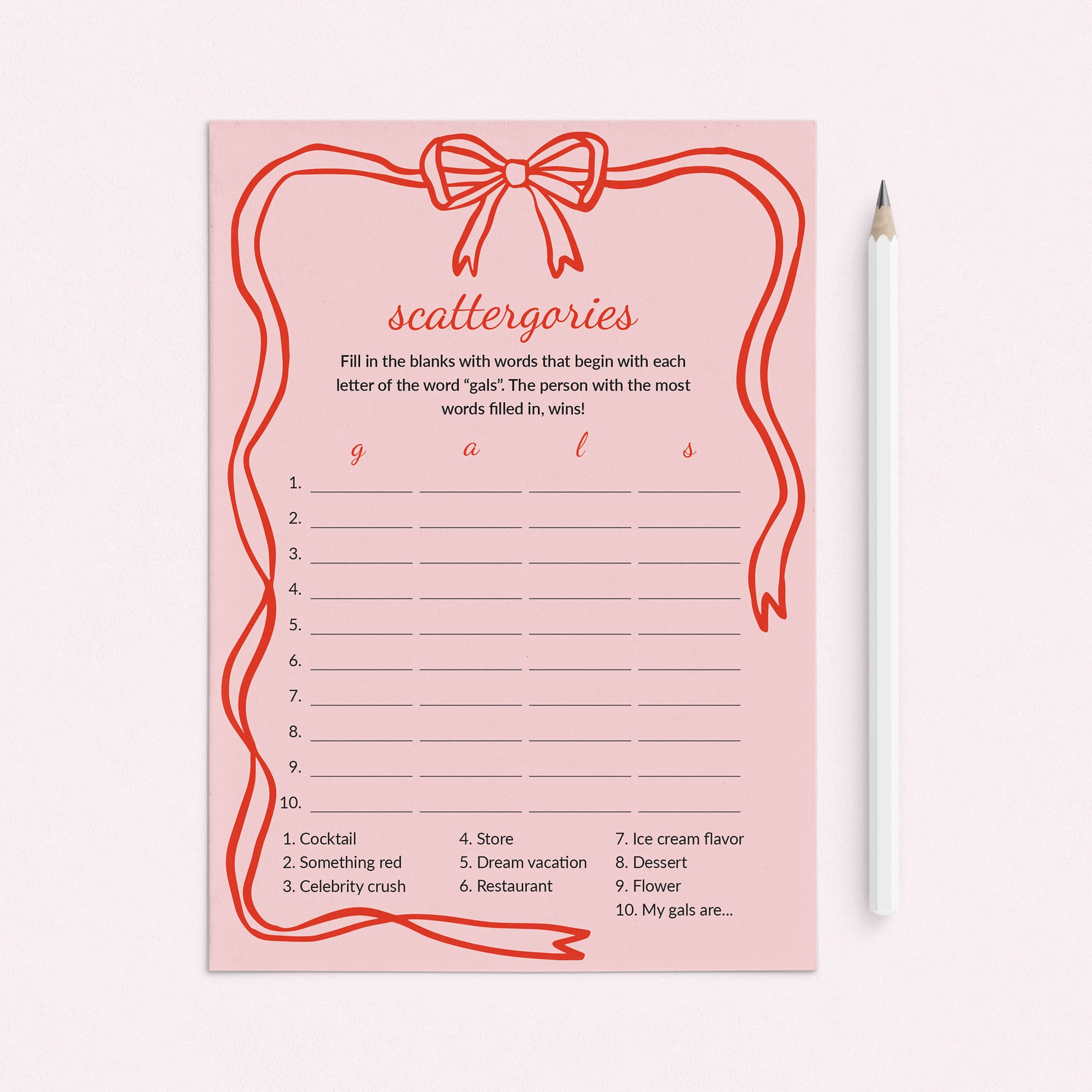 Pink Girls Night Scattergories Game Printable Wavy Border by LittleSizzle