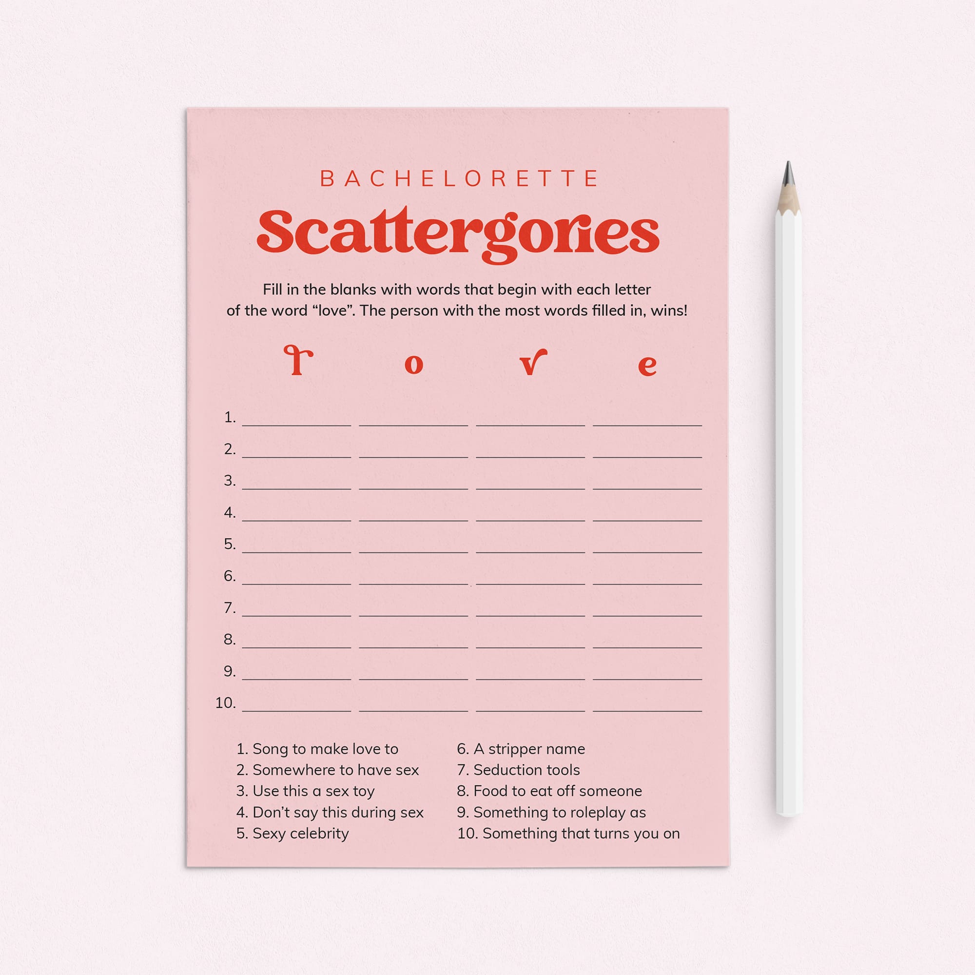 Bachelorette Scattergories Printable Game for Adults by LittleSizzle