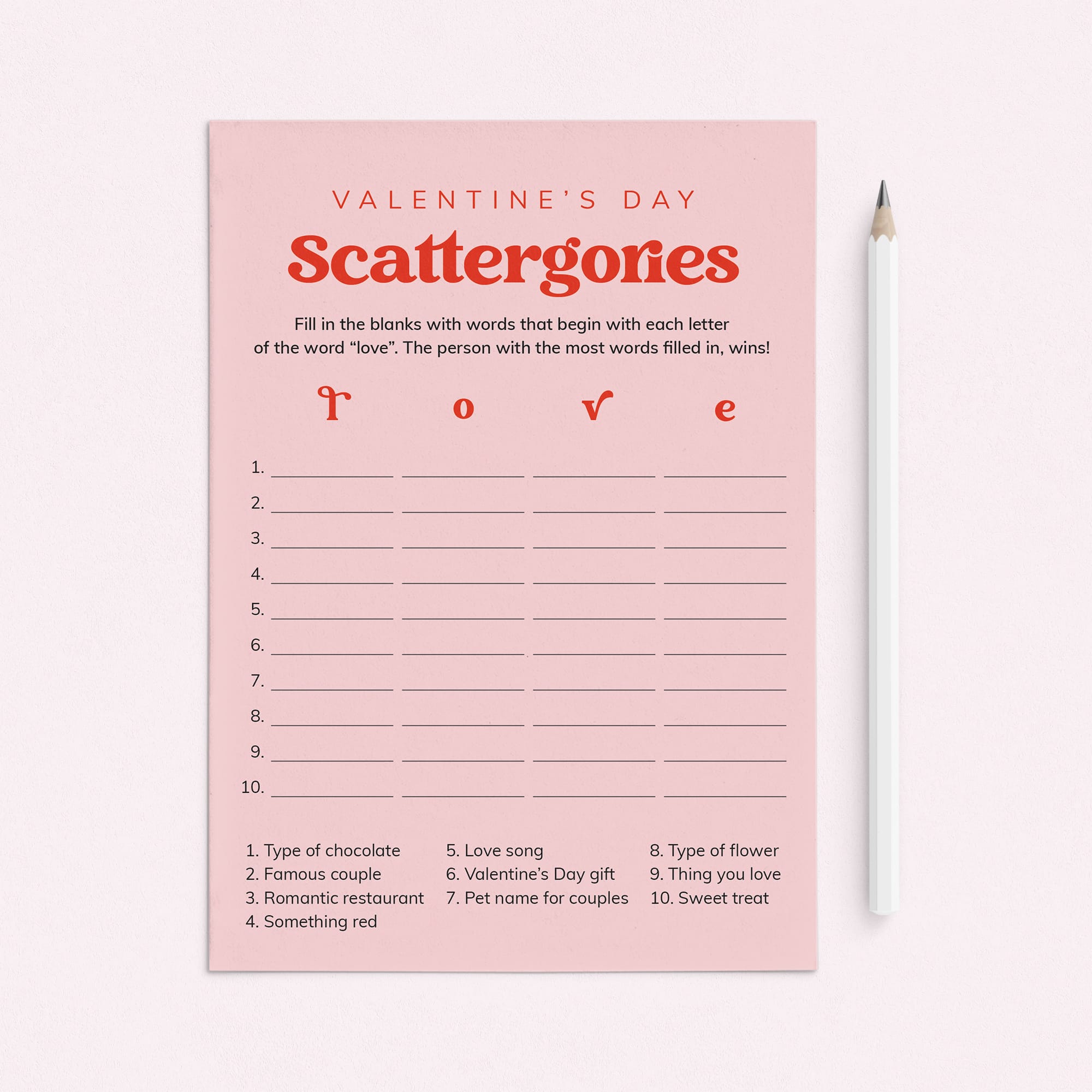 Scattergories Valentine's Day Game Printable by LittleSizzle