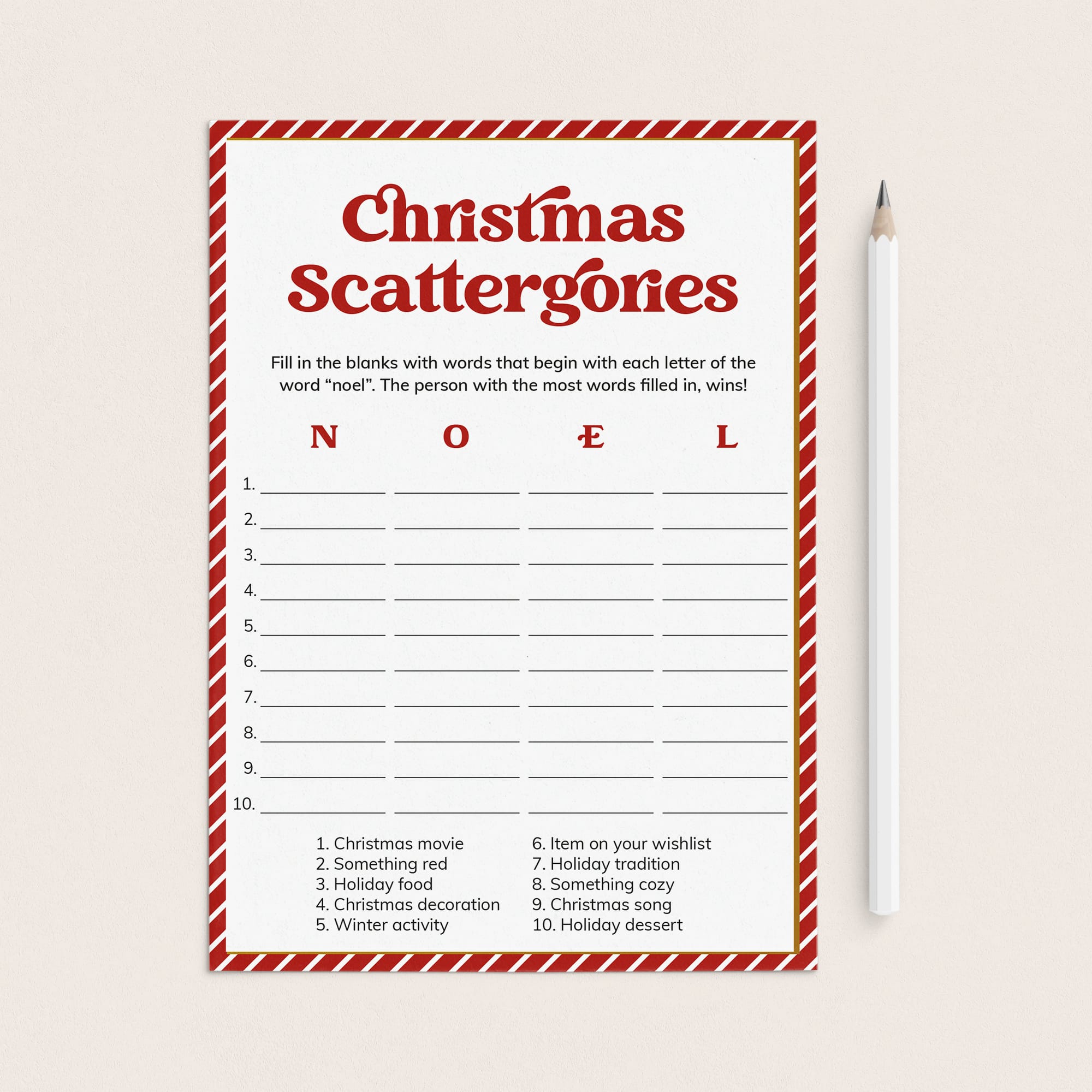 Christmas Scattergories Game Printable PDF by LittleSizzle