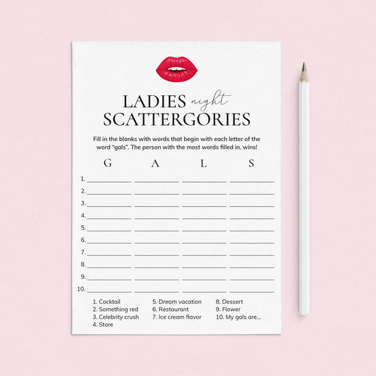 Ladies Night Scattergories Game Printable by LittleSizzle