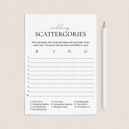 Wedding Scattergories Game Printable by LittleSizzle