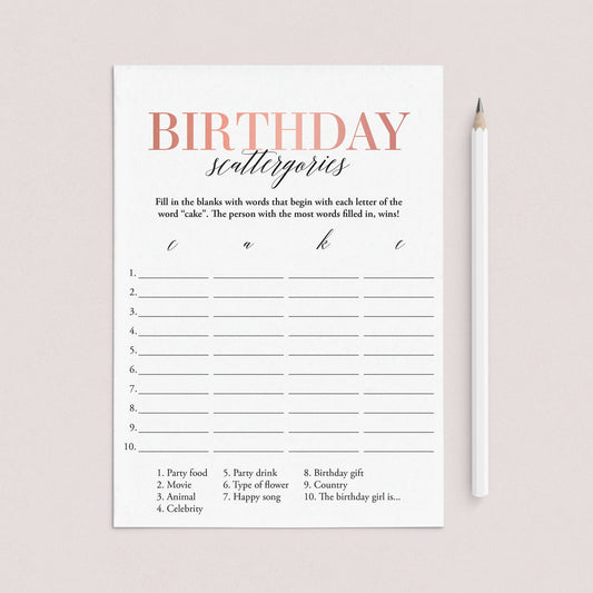 Birthday Game for Her Scattergories Printable by LittleSizzle