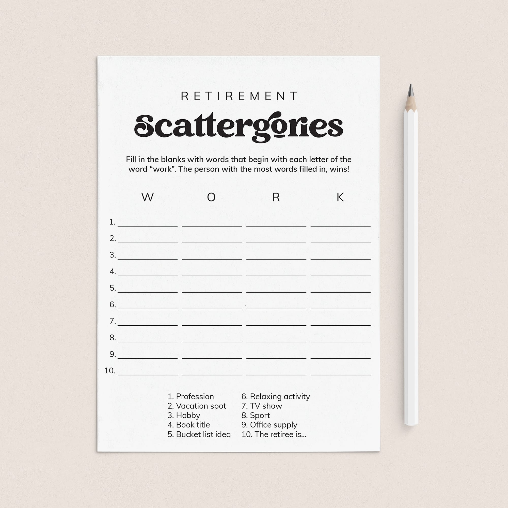 Fun Retirement Party Game Scattergories Printable | Instant Download by LittleSizzle