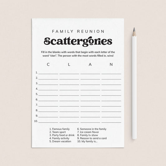 Family Reunion Scattergories Game Sheet Digital Download by LittleSizzle