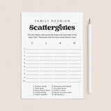 Family Reunion Scattergories Game Sheet Digital Download by LittleSizzle