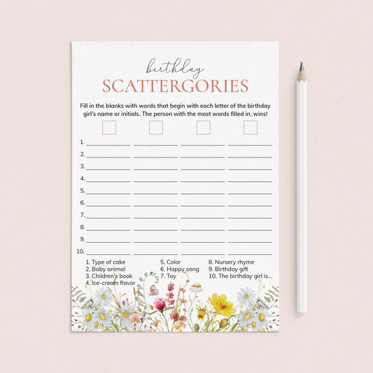 Wildflower 1st Birthday Game for Girl Scattergories by LittleSizzle