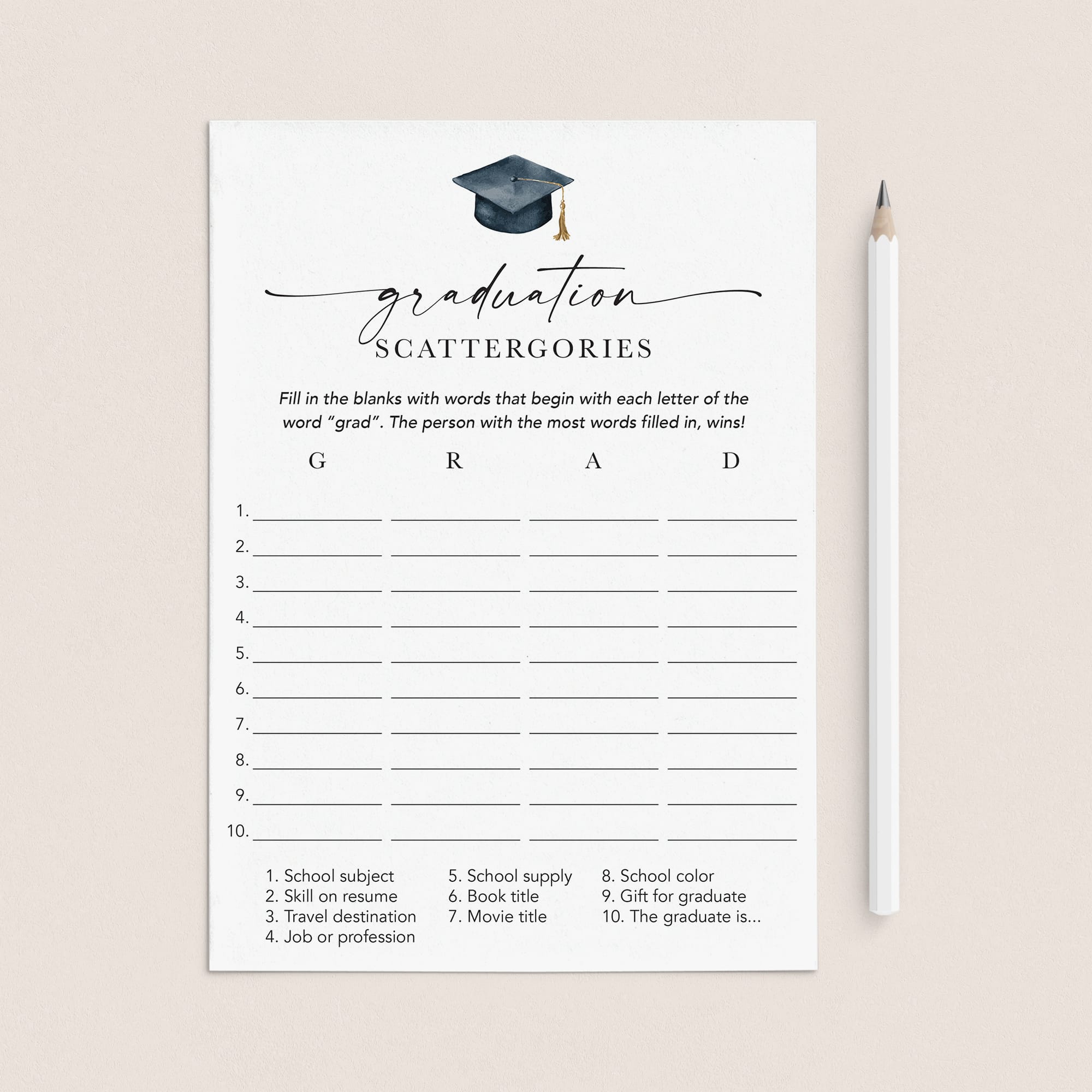 Graduation Day Game Printable Scattergories by LittleSizzle