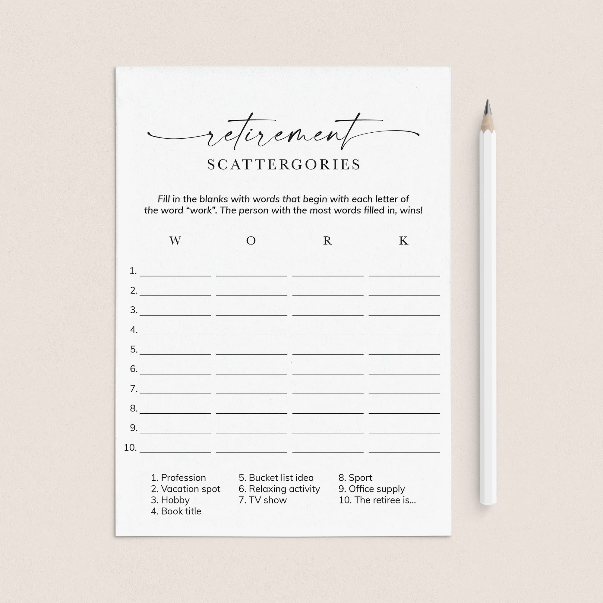 Retirement Scattergories Catergories Game | Digital Download by LittleSizzle