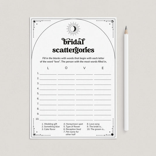 The Coven Theme Bridal Scattergories Game Download by LittleSizzle
